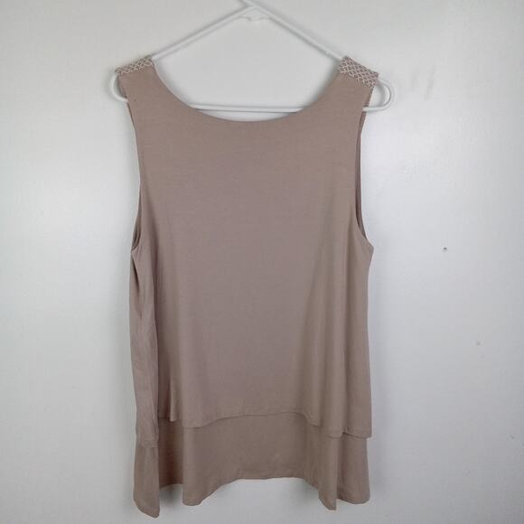 Soft Surroundings Tiered Tank Top Large Tan Layered Sleeveless Scoop Neck Flowy - Picture 6 of 9
